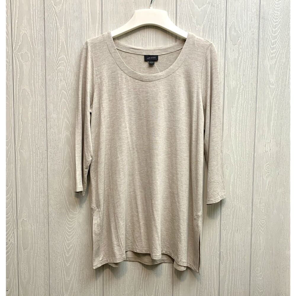 J Jill Wearever Cobblestone Heather Round Neck 3/4 Sleeve Top Small NWT